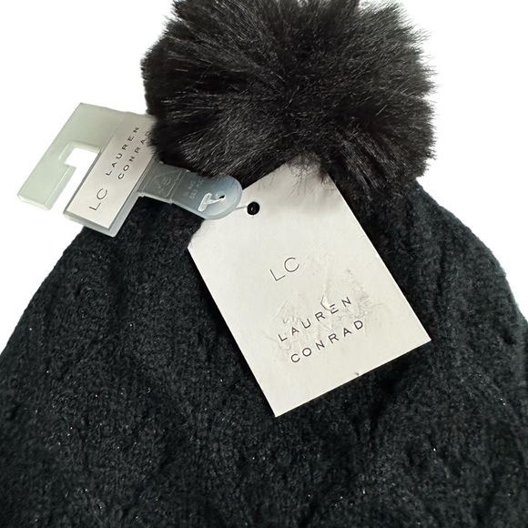 Womens LC Lauren Conrad Black Winter Hat with Pom - Picture 5 of 10